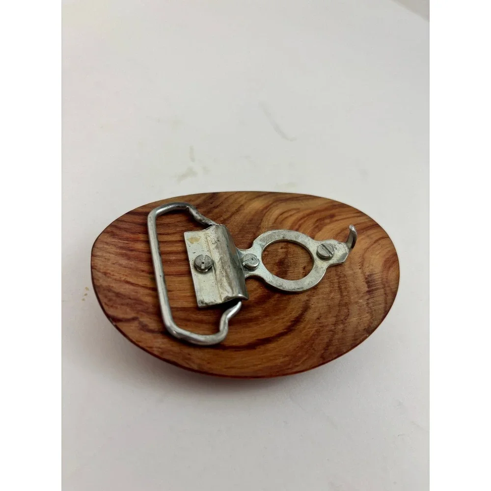 Vintage Oval Polished Wood Belt Buckle Natural Grain Boho Western